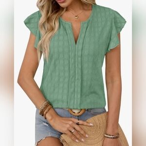 Clarisbelle Women's Green  Top With Flutter Sleeves And Feminine Fit Size Medium
